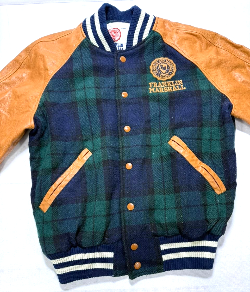Franklin & Marshall Varsity Jacket With A Blue And Green Plaid Wool - Size XS