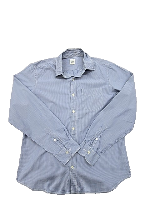 Gap Men's Light Blue Striped Long Sleeve Button-Down Shirt Size M