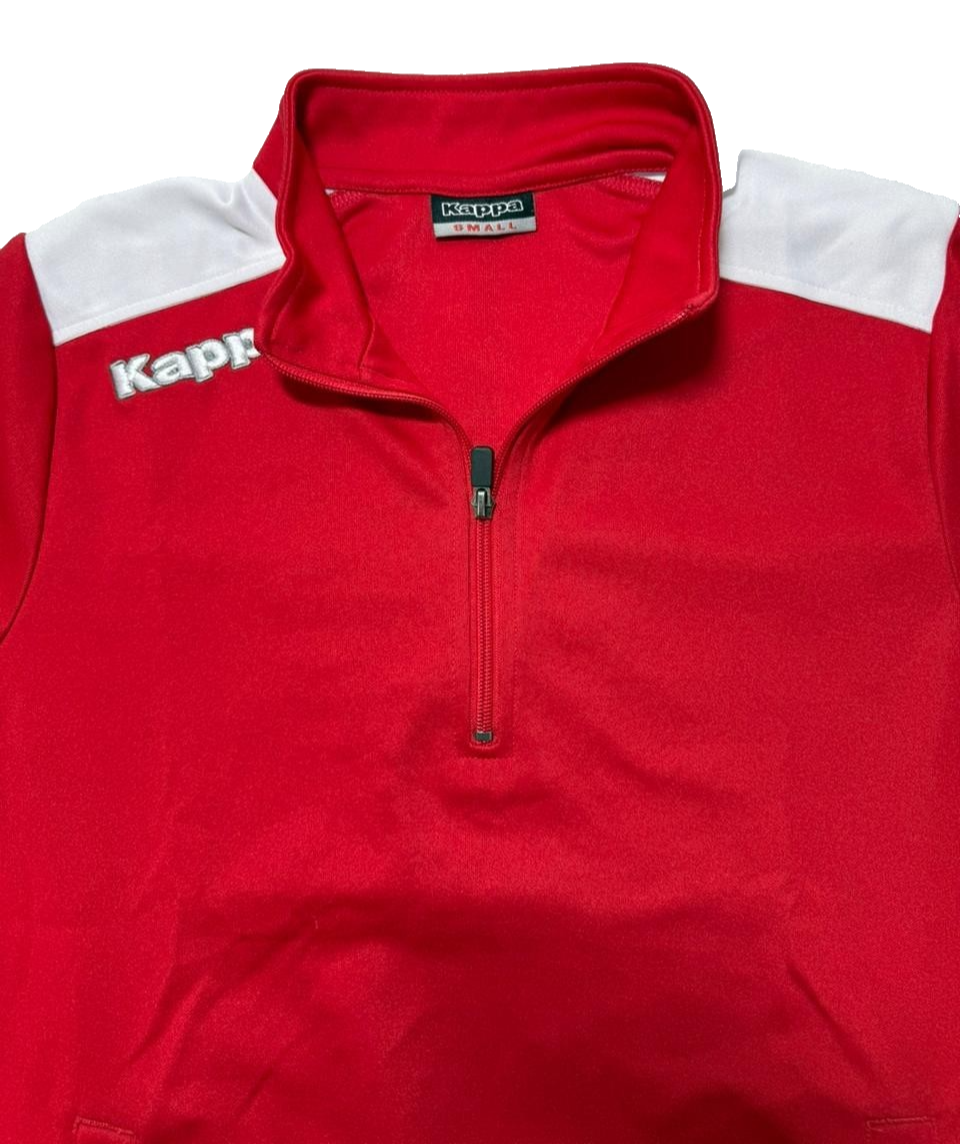 Kappa Red White 1/4 Zip Track Top Sweatshirt S Men's Logo Sleeve