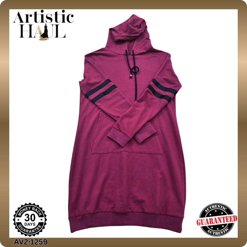 Tiana B Magenta Hoodie Dress M Long Sleeve Stripe Pocket Women