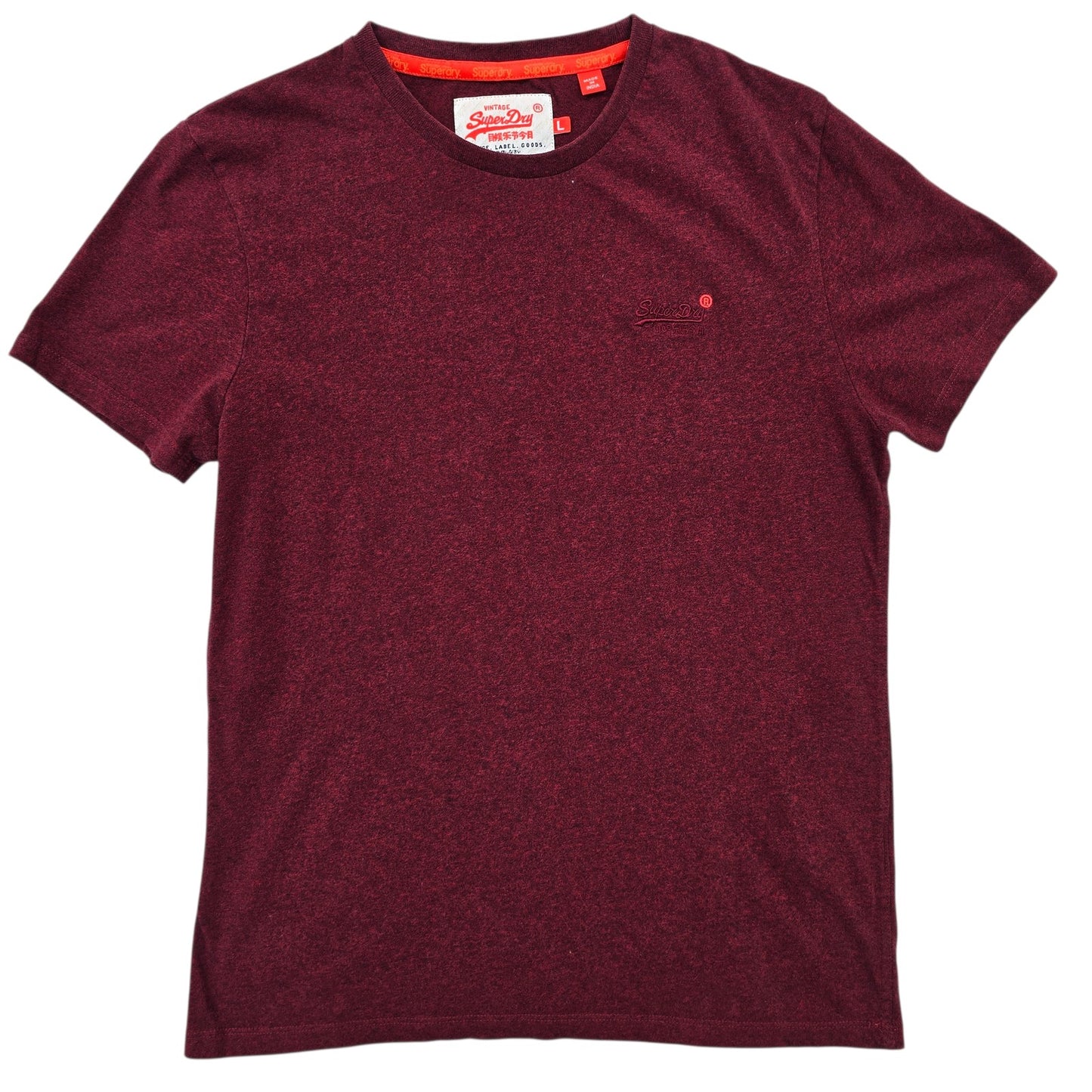 Superdry Men's Burgundy T-Shirt L Crew Neck Short Sleeve Vintage Logo