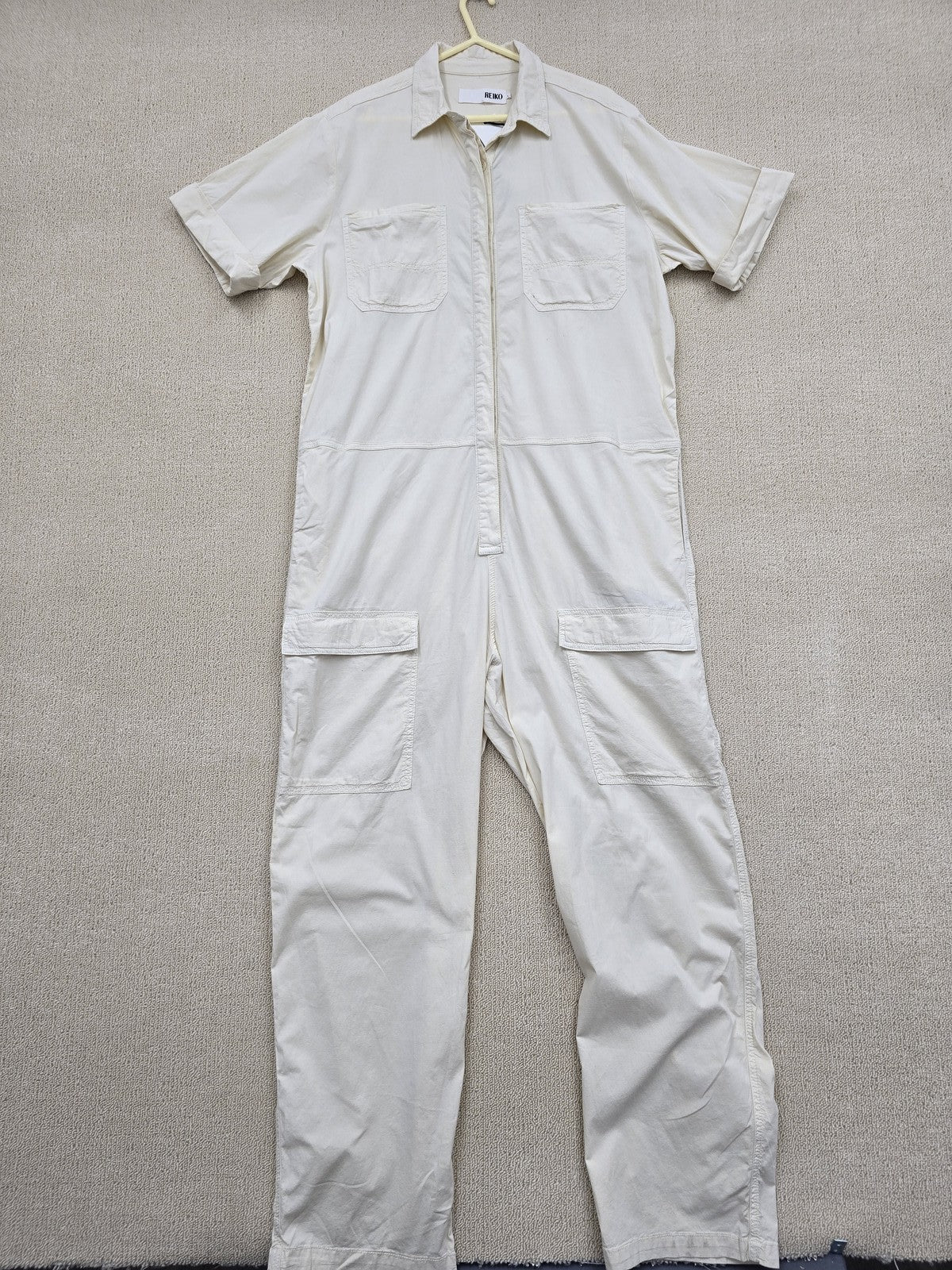 Women's White Cotton Coveralls Jumpsuit Reiko Size L