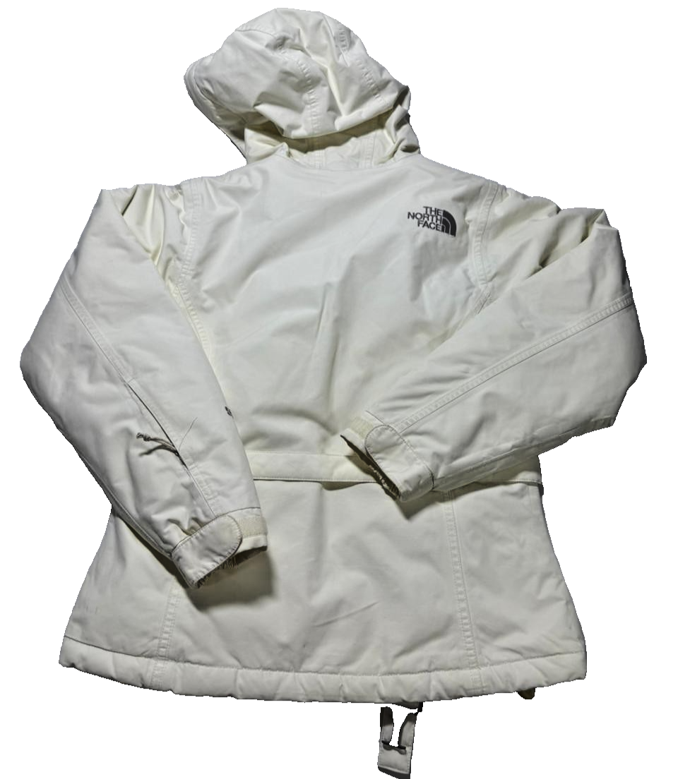 The North Face White/Grey Belted Logo Nylon Insulated Winter Jacket Xs