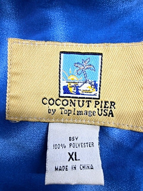 Coconut Pier Men's Blue Surf Beach Button-Down Shirt XL Vintage