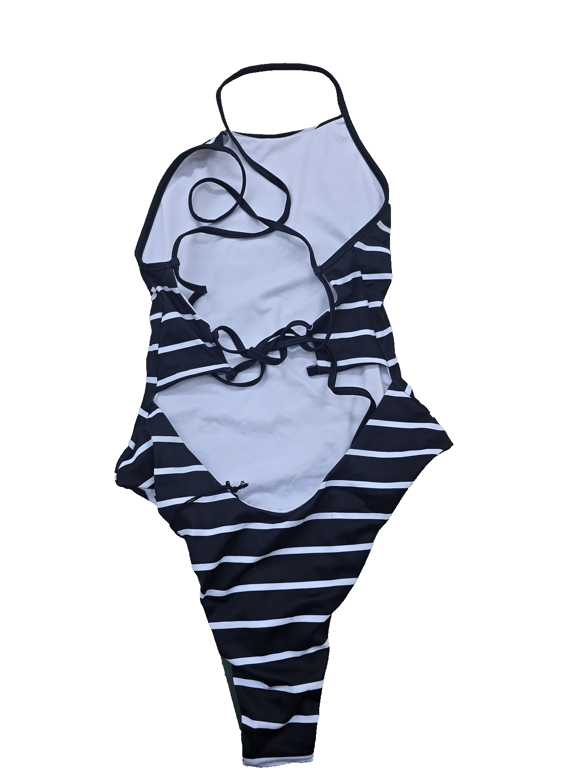 Karl Lagerfeld Women's One Piece Swimsuit S Black White Striped Halter