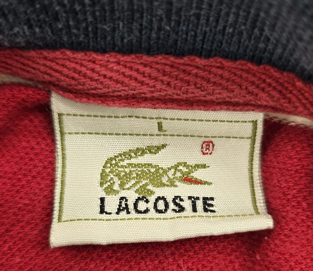 Lacoste Men's Red Striped Polo Shirt Size L Cotton Navy Accents