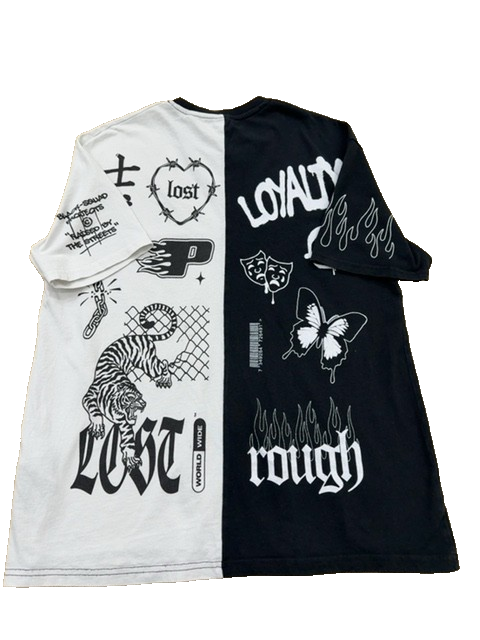 Black Squad Men's Black White Graphic T-Shirt Size L Streetwear