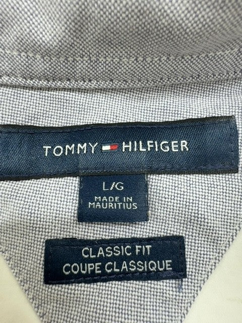 Tommy Hilfiger Men's White Short Sleeve Button-Down Shirt LG Cotton