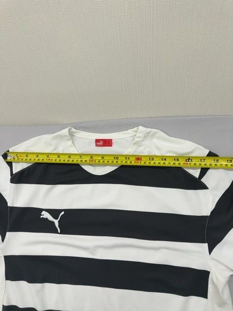 Puma Men's M Black White Striped Soccer Jersey Short Sleeve