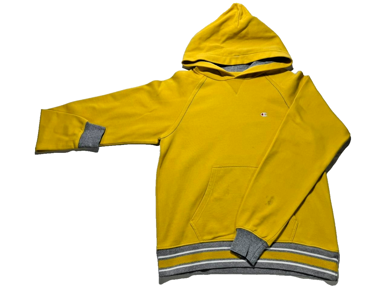 Champion Yellow Reverse Weave Drop Shoulder Pullover Men's Hoodie - Size S
