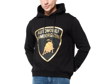 Automobili Lamborghini Hoodie Black Gold Bull Logo Pullover Sweatshirt Men | XL