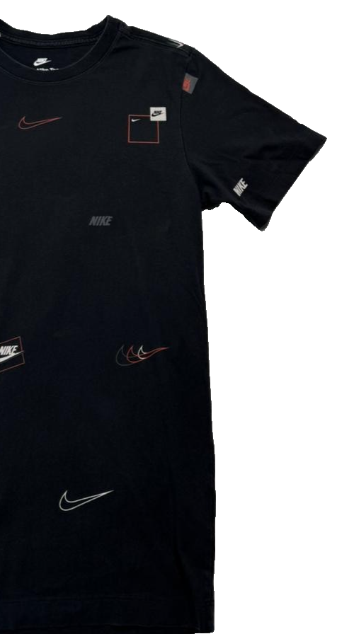 Nike Black All Over Print T-Shirt Swoosh Logo Graphic Unisex Size XS