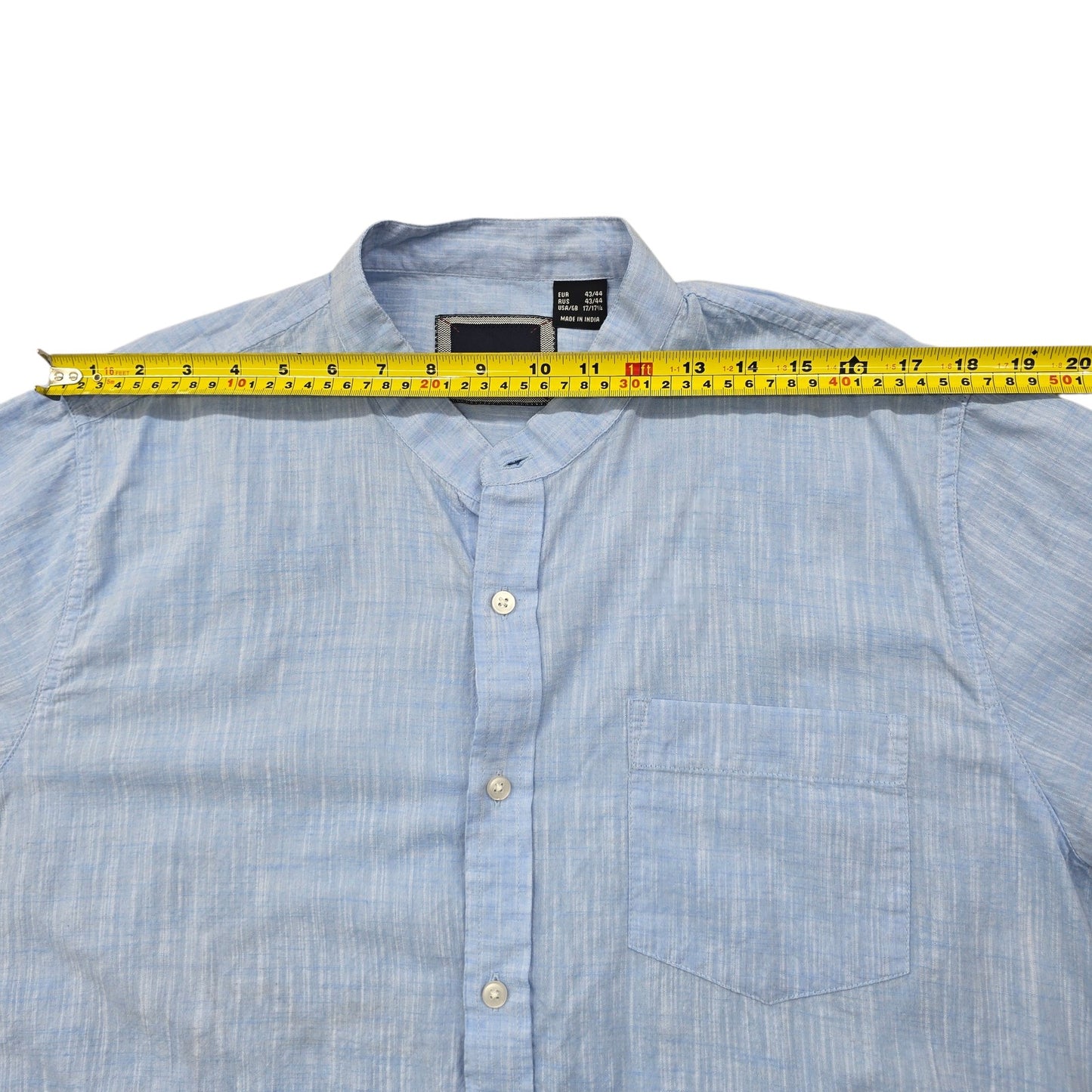 Marco Donati Men's Light Blue Short Sleeve Mandarin Collar Shirt 17/17.5