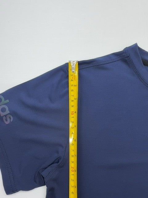 adidas Boys Blue Sports T-Shirt Youth L Tagless Crew Neck 100% Polyester