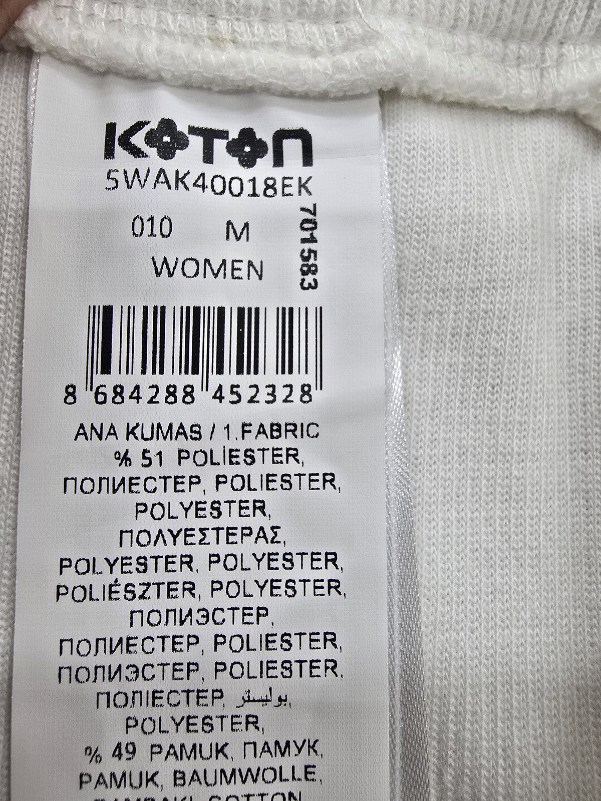 Koton Women's White Wide Leg High Rise Pants M Textured