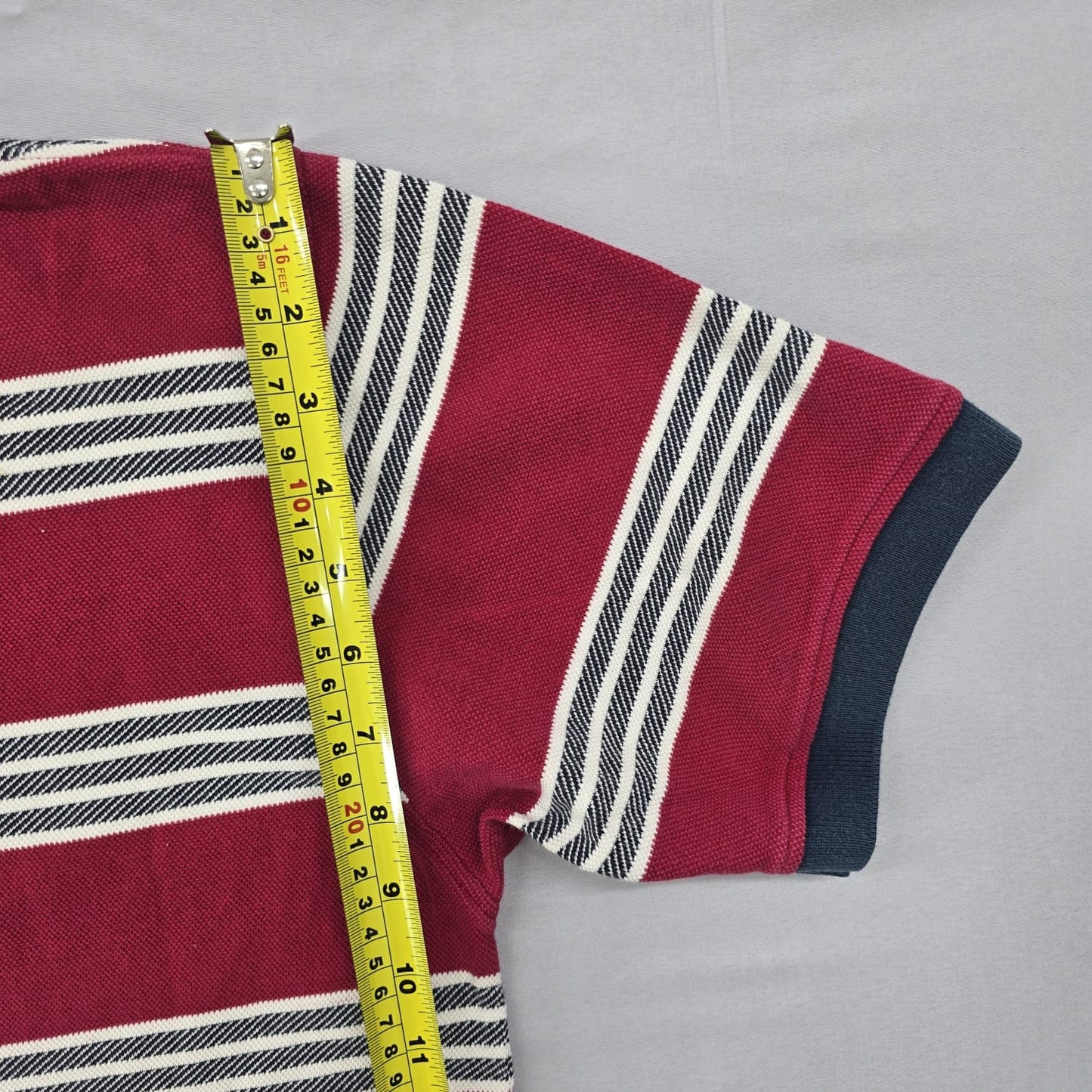 Lacoste Men's Red Striped Polo Shirt Size L Cotton Navy Accents