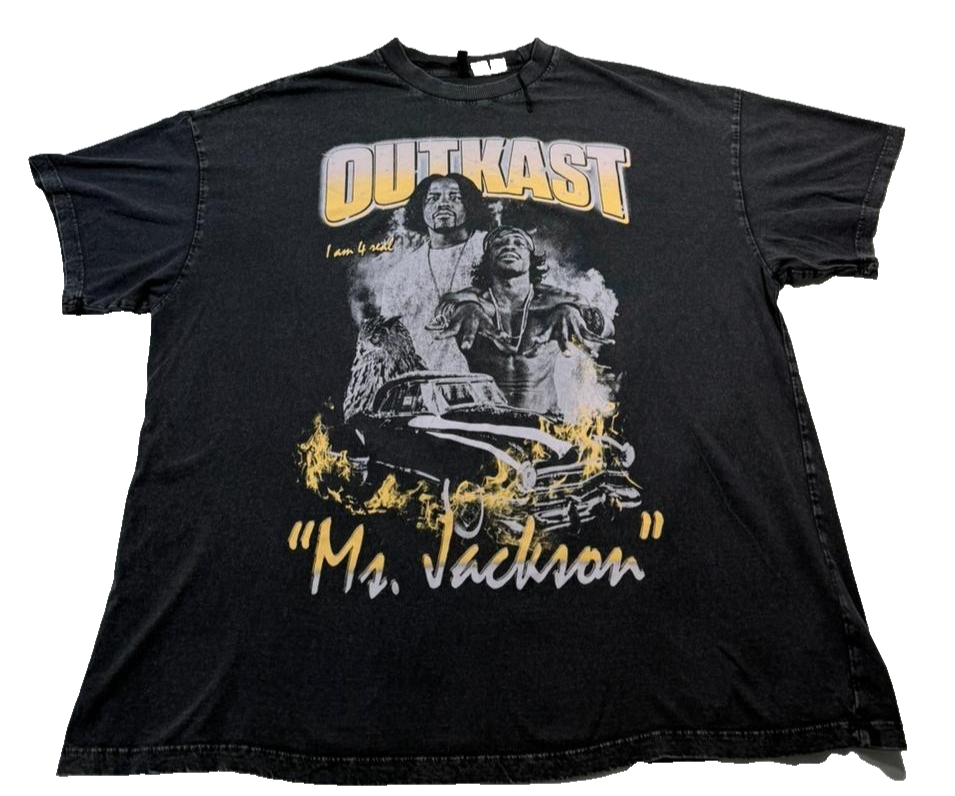 Outkast Men's Washed Black Ms. Jackson Graphic Hip Hop Vintage T-Shirt L