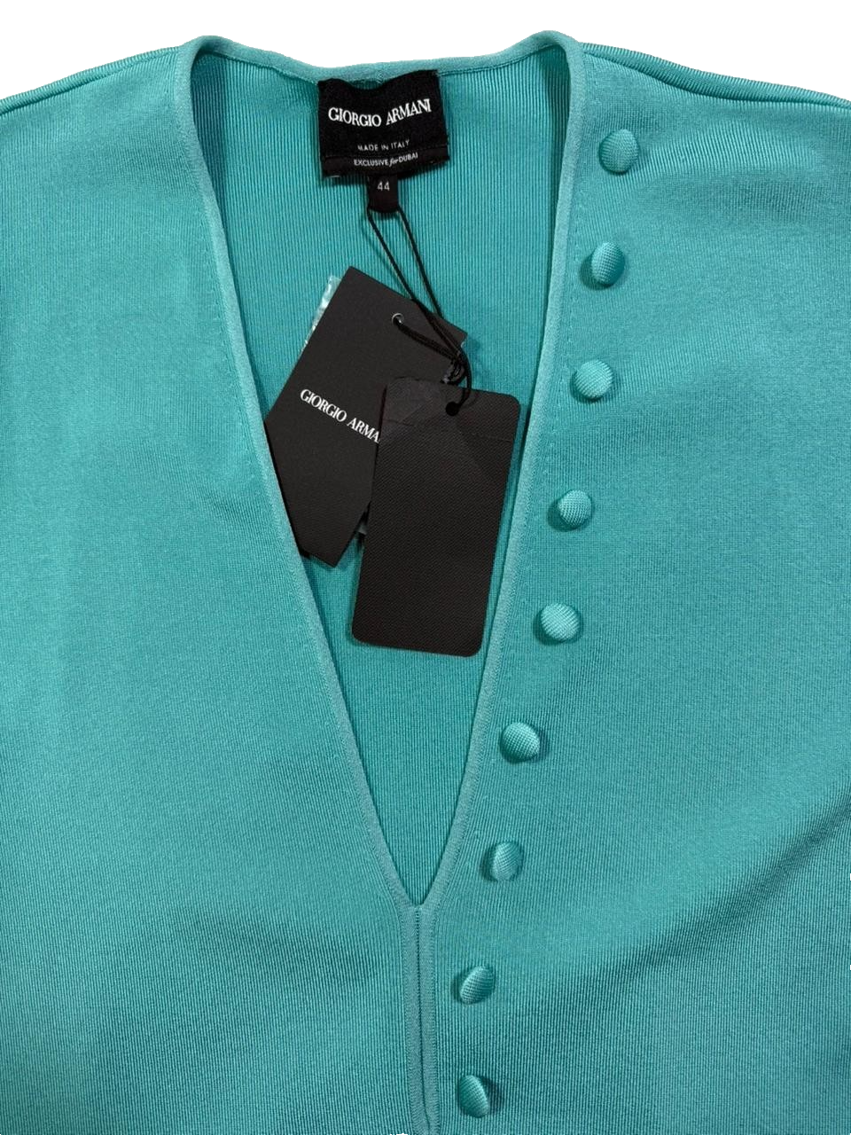 BNWT Giorgio Armani Women's Turquoise Short Sleeve Bodysuit V-Neck Size 44