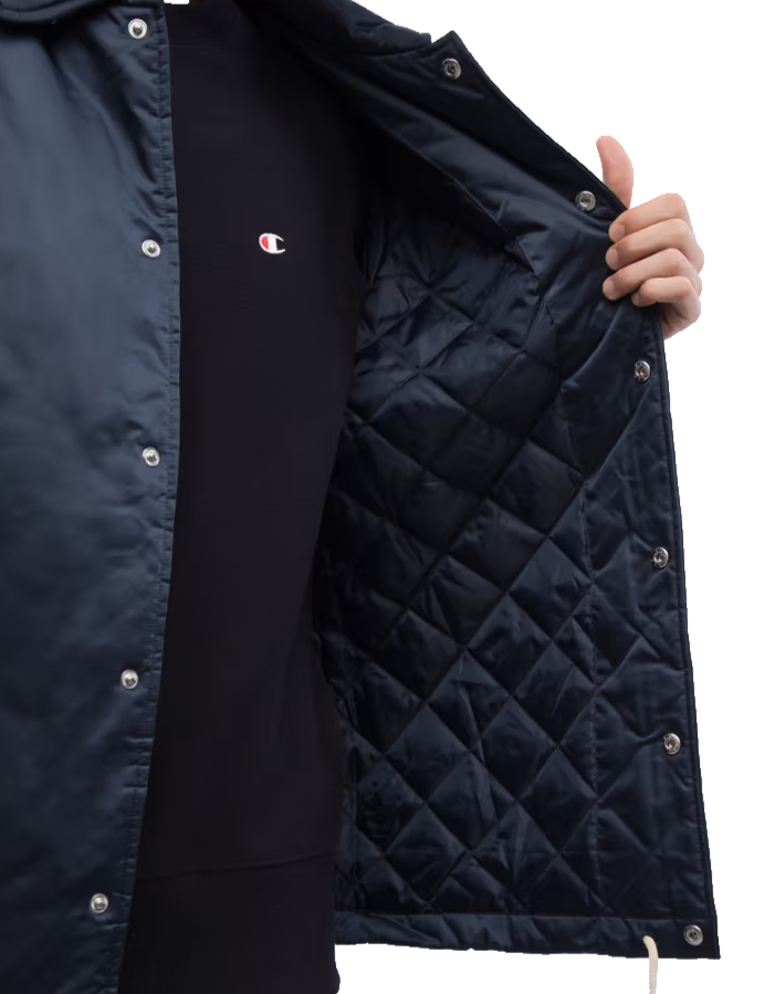 Champion Men's Navy Coach Jacket Logo Tape Sleeves Quilted Lining Size M