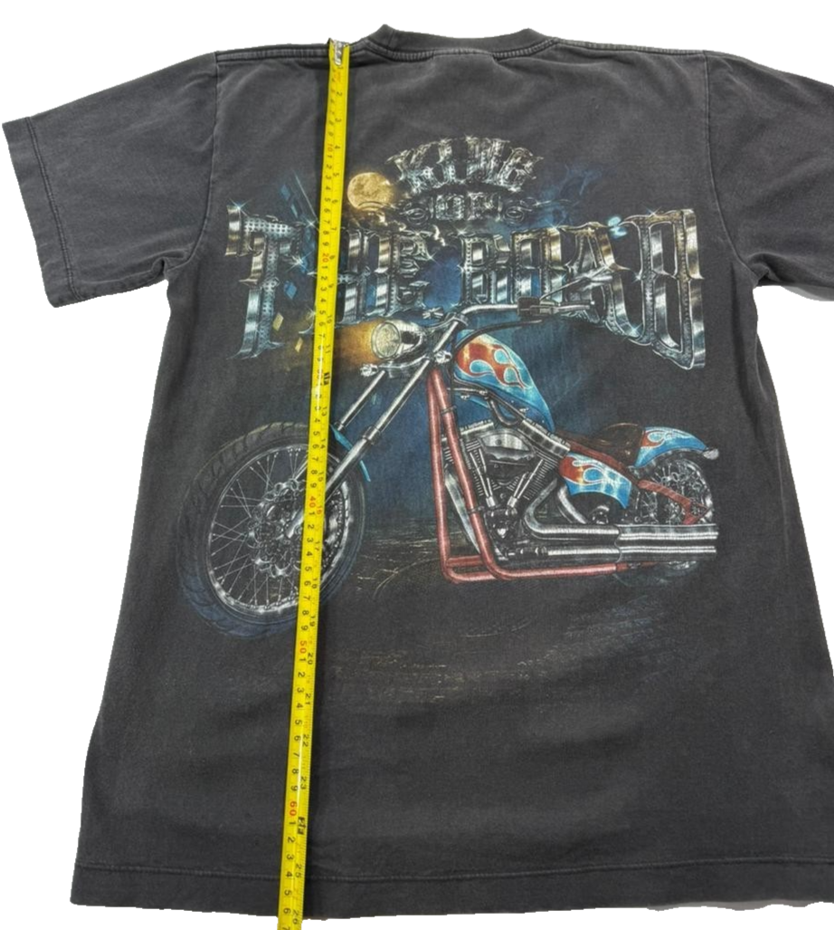 Rock Chang Men's T-Shirt Black Biker Chopper 3D Glow In Dark Heavyweight Medium
