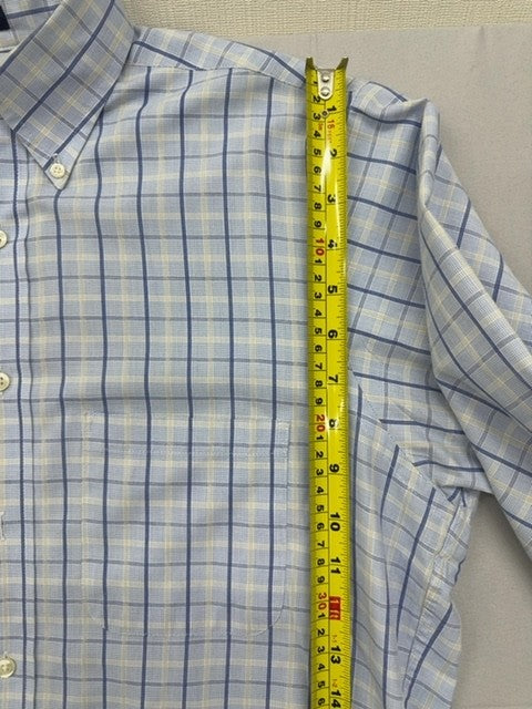 Chaps Blue White Plaid Long Sleeve Button-Down Dress Shirt 15.5 Wrinkle Free