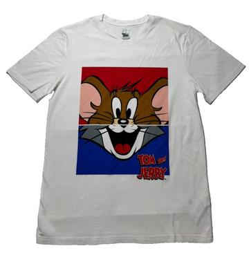 Tezenis White Tom & Jerry Graphic Tee, Crew Neck Short Sleeve - Size M