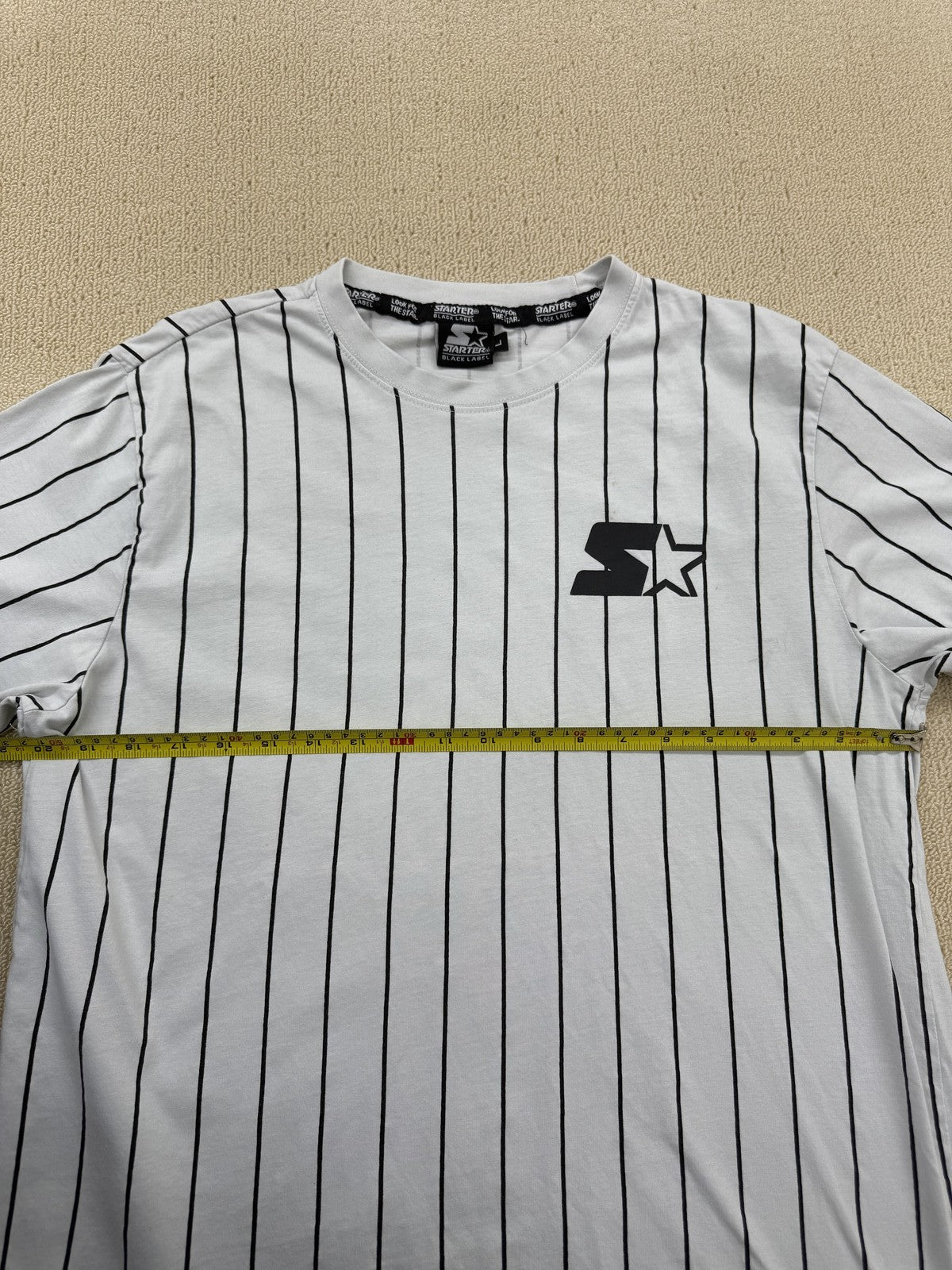 Starter White Pinstripe Crewneck Short Sleeve T-Shirt Regular
