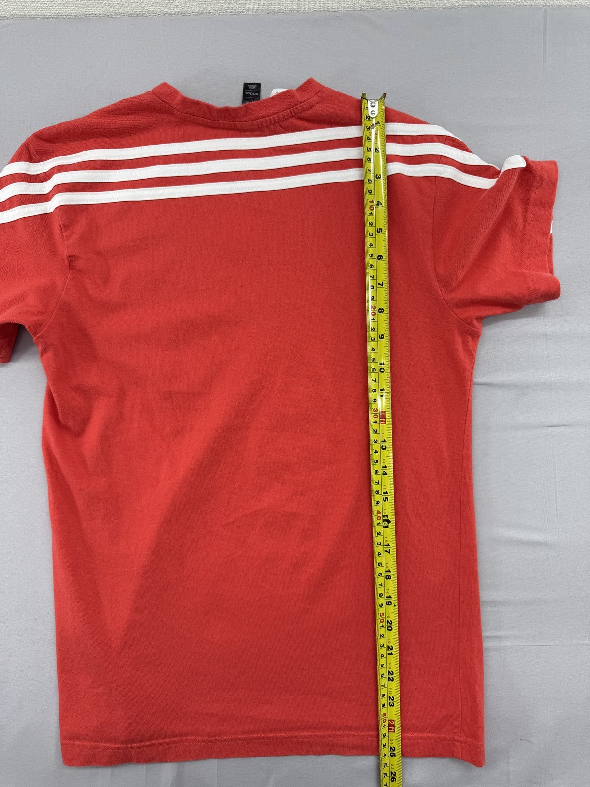Adidas Men's Red Stripe Short Sleeve L Cotton Crewneck T-Shirt