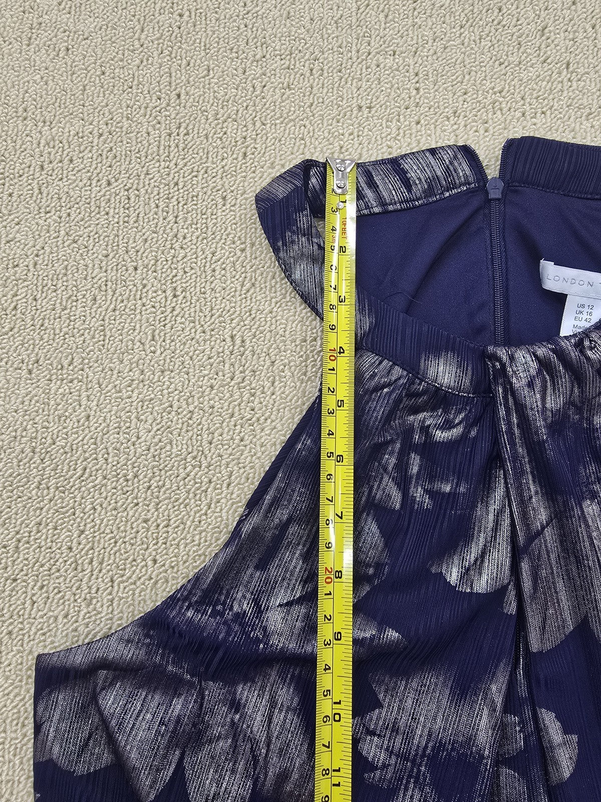 London Times Navy Floral Sleeveless Halter Dress Women's