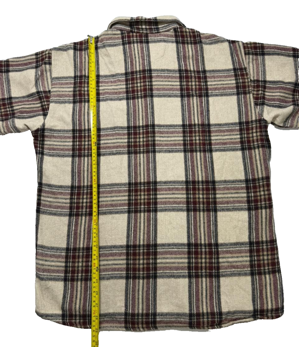 Marc Gibaldi Plaid Flannel Shirt Beige Red Check Long Sleeve Men's Casual Top XL