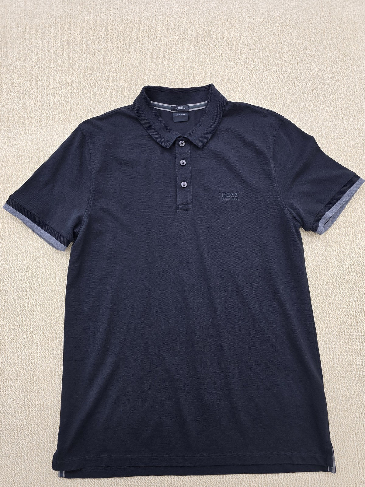 Hugo Boss Slim Fit Navy Polo Shirt M Short Sleeve Pima Cotton Germany
