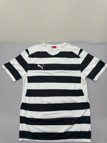 Puma Men's M Black White Striped Soccer Jersey Short Sleeve
