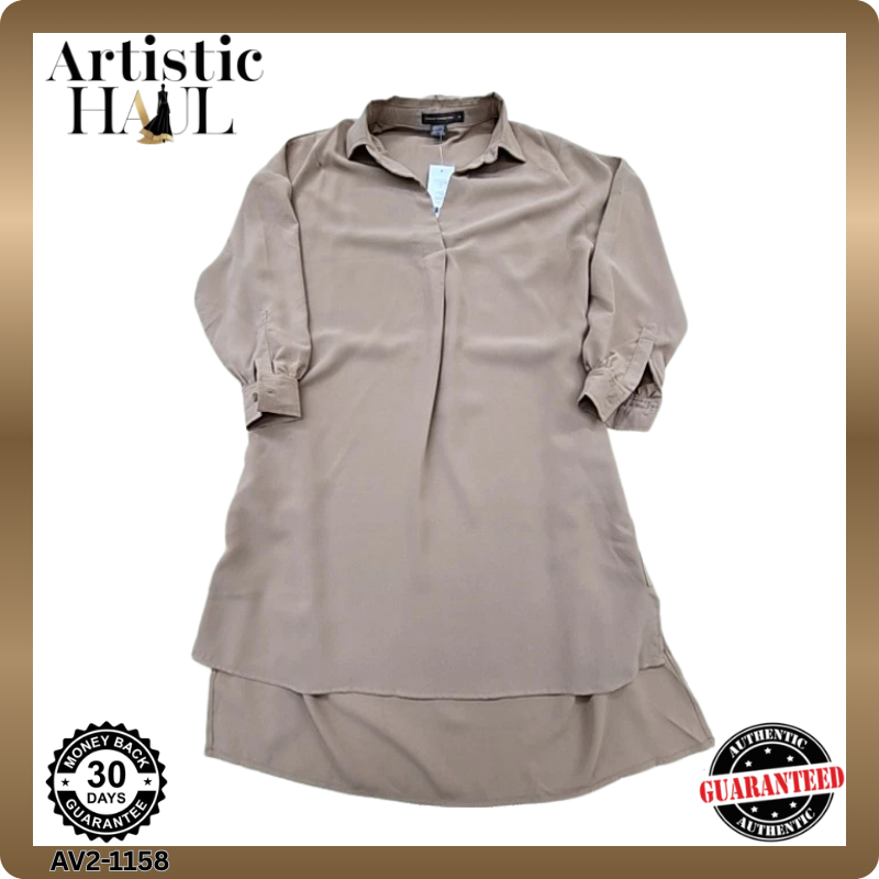 French Connection 71TVR Camel Midi Dress UK 8 Cotton Belted