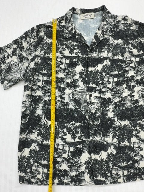 Chroy Men's Black White Floral Button-Down XXL Shirt CAM7715