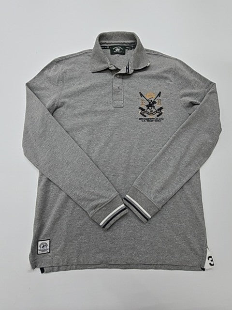 Byerly Hills Polo Club Mens Gray Logo Long Sleeve Polo Shirt Size M EUC