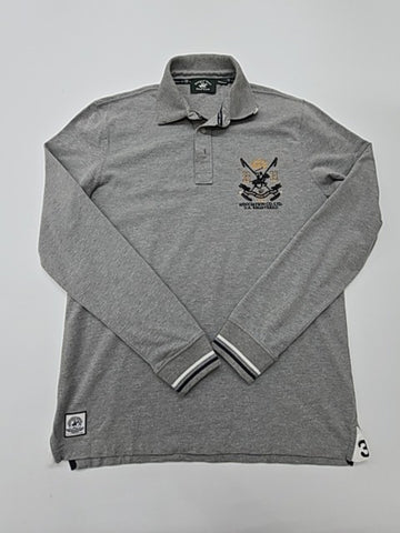 Byerly Hills Polo Club Mens Gray Logo Long Sleeve Polo Shirt Size M EUC