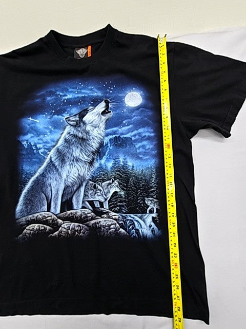 Rock Eagle Men's Glow Wolf Howling Moon Black T-Shirt XL Vintage