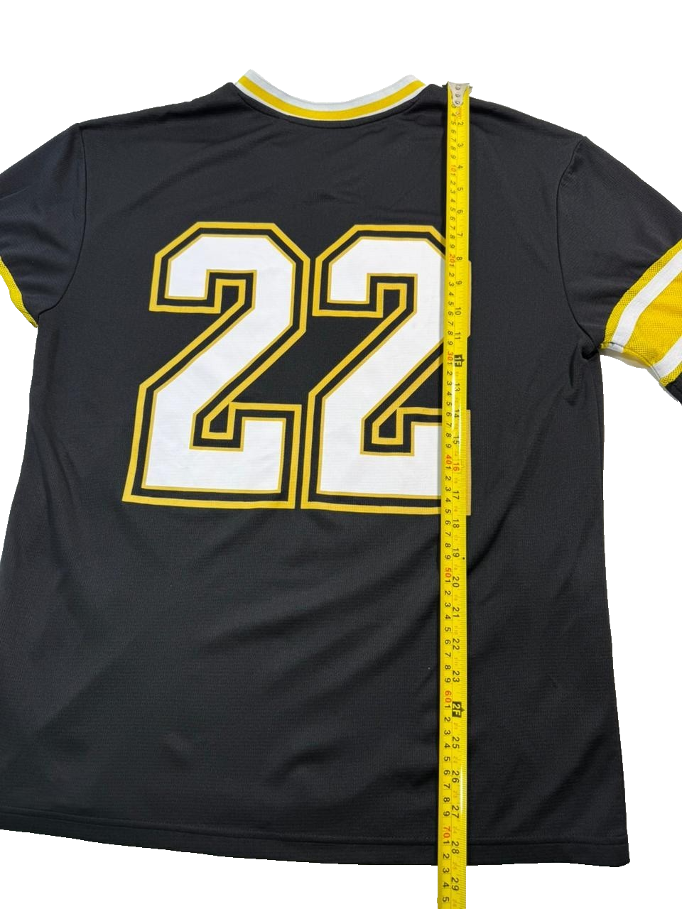 Primark Men's Black Louisiana 22 Soccer Jersey Yellow White Stripes V-Neck S/M