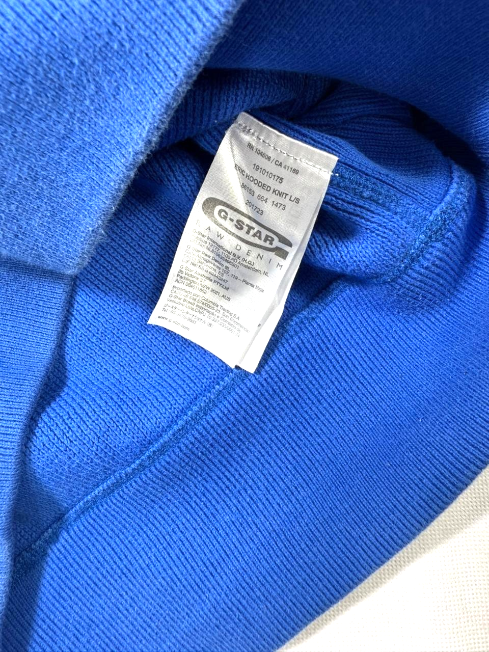 G-Star Raw Unisex Hudson Blue Foxy Logo Bhashor Fleece Lined Pullover Hoodie - M