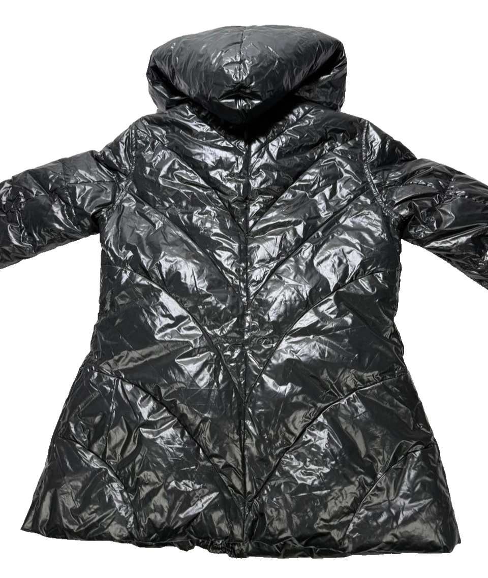Authentic Moncler Shiny Black Hooded Puffer Jacket Women Size 5