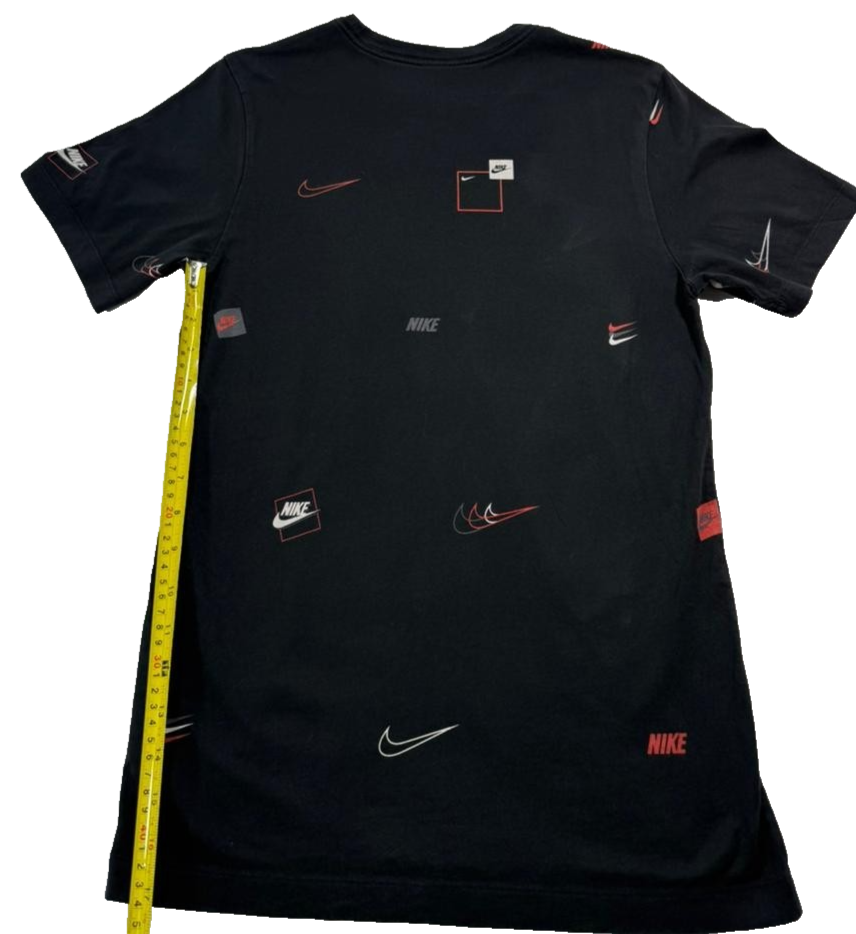 Nike Black All Over Print T-Shirt Swoosh Logo Graphic Unisex Size XS