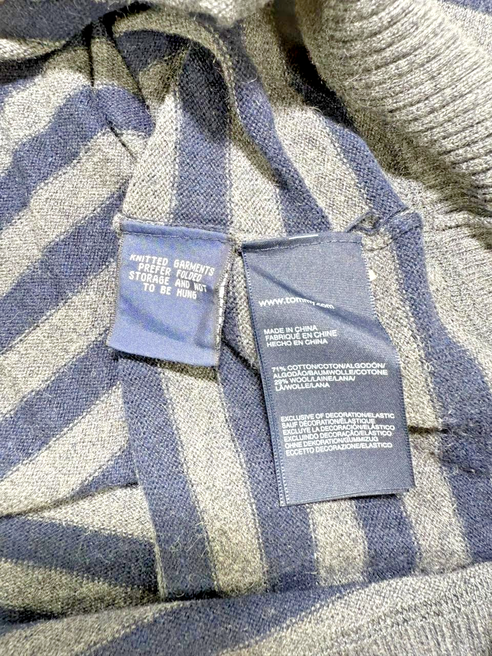 Tommy Hilfiger Men Premium Cotton Wool Stripe Sweater XL Blue Grey