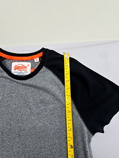 Superdry Vintage Logo Raglan T-Shirt L Grit Grey/Black Cotton 2014