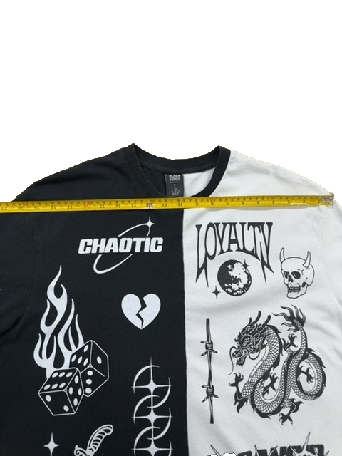 Black Squad Men's Black White Graphic T-Shirt Size L Streetwear