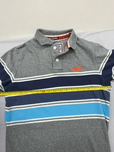 Superdry Vintage Stripe Jersey Grey Marl Polo Shirt M Short Sleeve