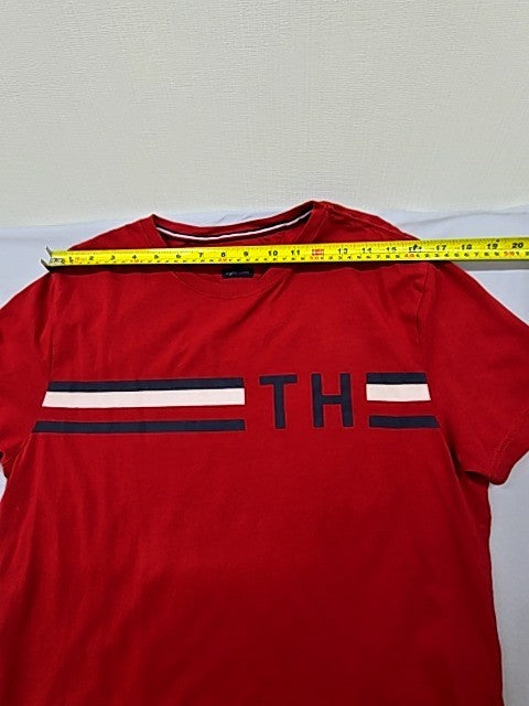 Tommy Hilfiger Men's Red Striped Organic Cotton T-Shirt L Crewneck