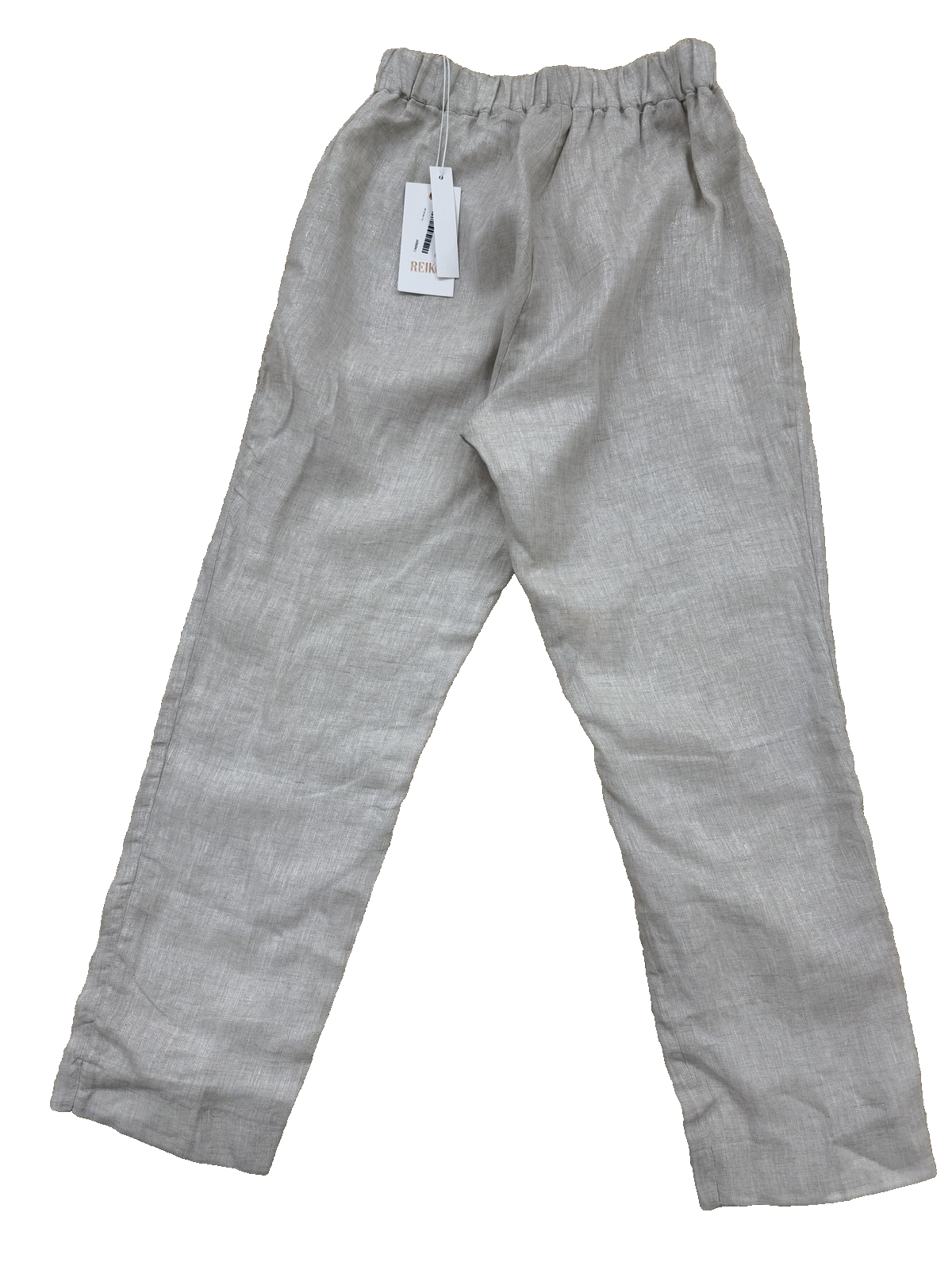 Reiko Women's Beige Linen Pants M Elastic Waist Solid Regular