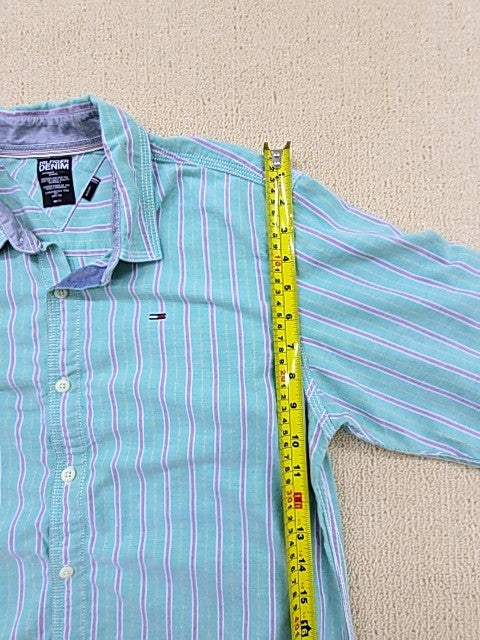 Tommy Hilfiger Denim Men's Medium Teal Stripe Long Sleeve Shirt