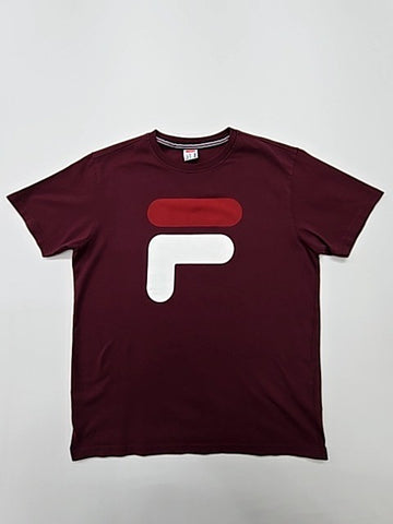 Fila Men Burgundy Logo T-Shirt Size S Crew Neck 100% Cotton Jersey
