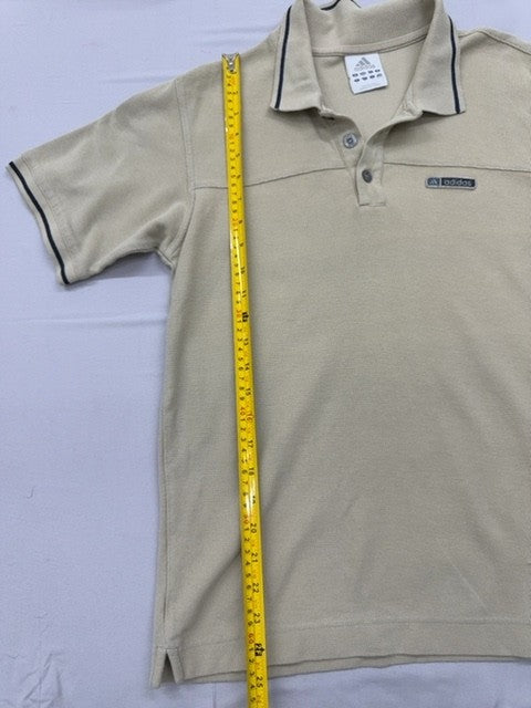 Adidas Men's Beige Short Sleeve Polo Shirt Golf 3 Stripes Button